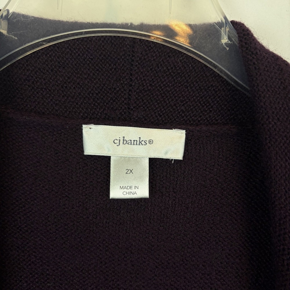 CJ Banks Cardigan Sweater Open Womens 2X Knit Burgundy Pockets Office Career - Picture 3 of 10